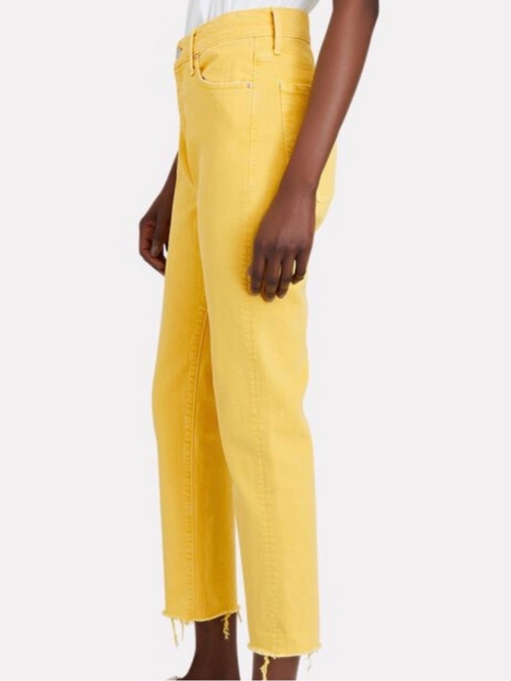 MOTHER The Scrapper Cuff Ankle Fray Yellow High-Rise Straight Leg Jeans Size 28